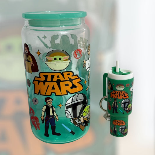 16oz Star Wars Glass Cup & Mini Tumbler Star Wars Keychain Set